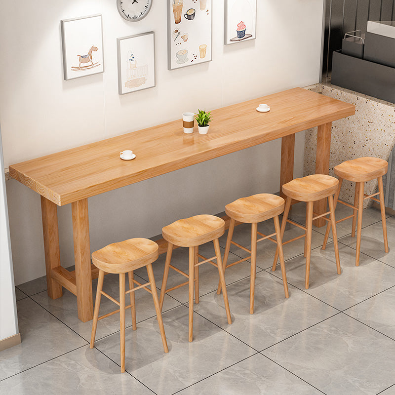 Modern Bar Dining Table Indoor Rectangle Wood Bar Table Trestle Base in Light Brown