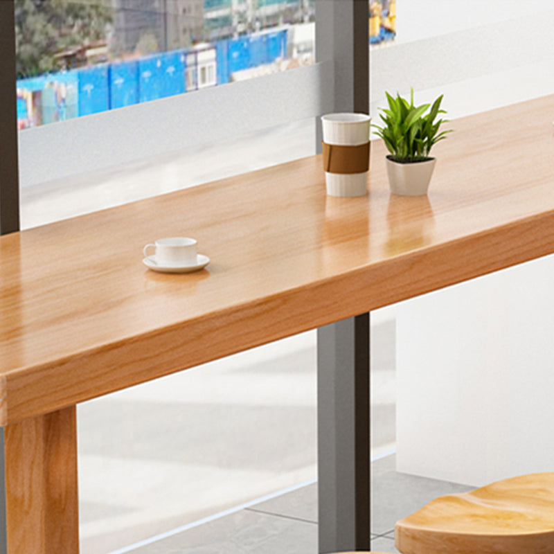 Modern Bar Dining Table Indoor Rectangle Wood Bar Table Trestle Base in Light Brown