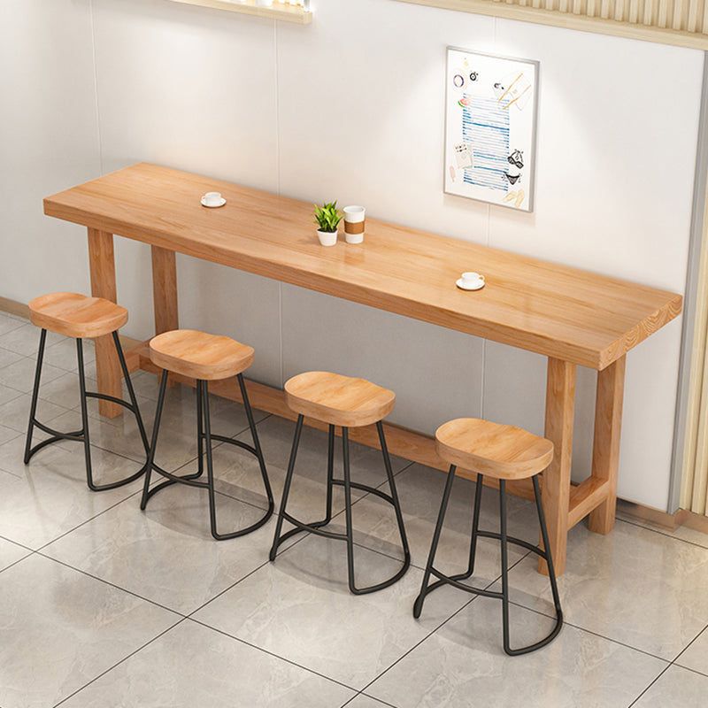 Modern Bar Dining Table Indoor Rectangle Wood Bar Table Trestle Base in Light Brown