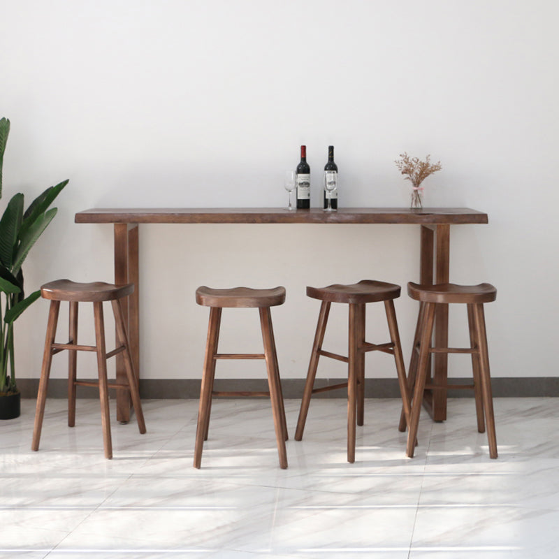 Contemporary Bar Dining Table Indoor Rectangle Wood Bar Table Sled Base in Brown