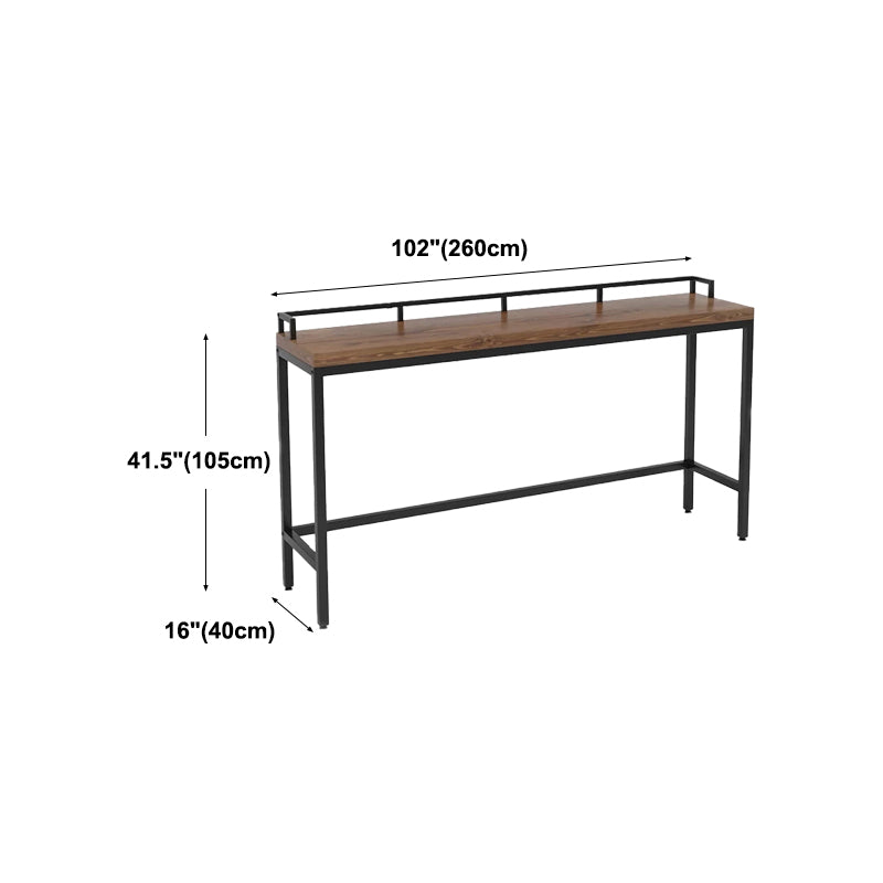 Modern Bar Dining Table Indoor Rectangle Wood Bar Table Trestle Iron Base in Brown