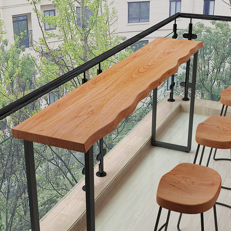 Modern Bar Dining Table Indoor Rectangle Wood Bar Table Metal Base in Brown