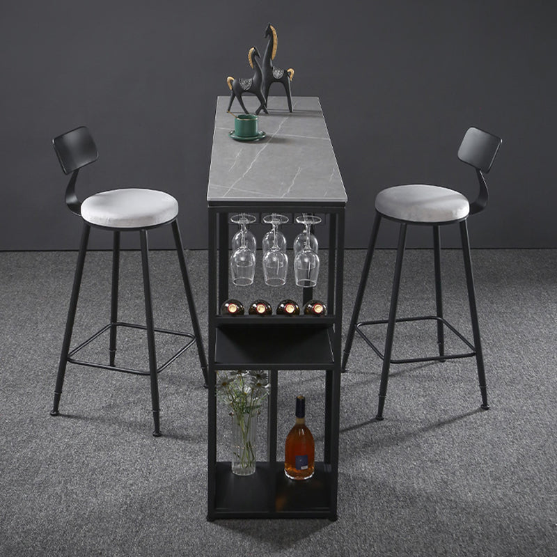 Contemporary Bar Dining Table Rectangle Bar Table Metal Base with Shelves in Grey