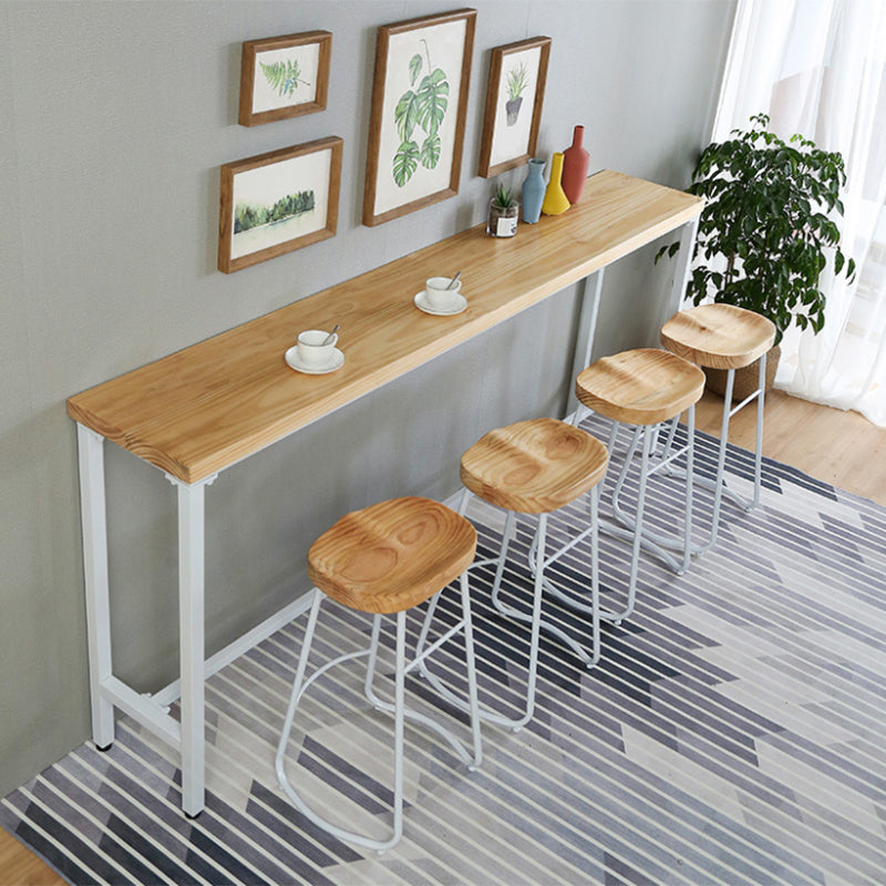 Wood Pub Table Natural Modern Footrest Trestle Pub Height Dining Table (only table)