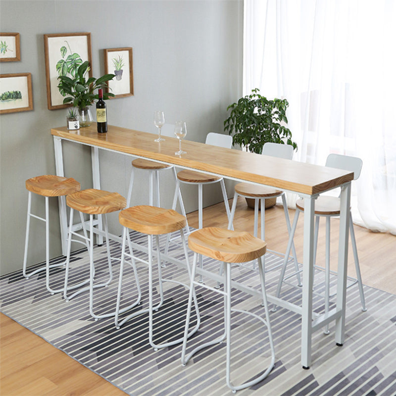 Wood Pub Table Natural Modern Footrest Trestle Pub Height Dining Table (only table)