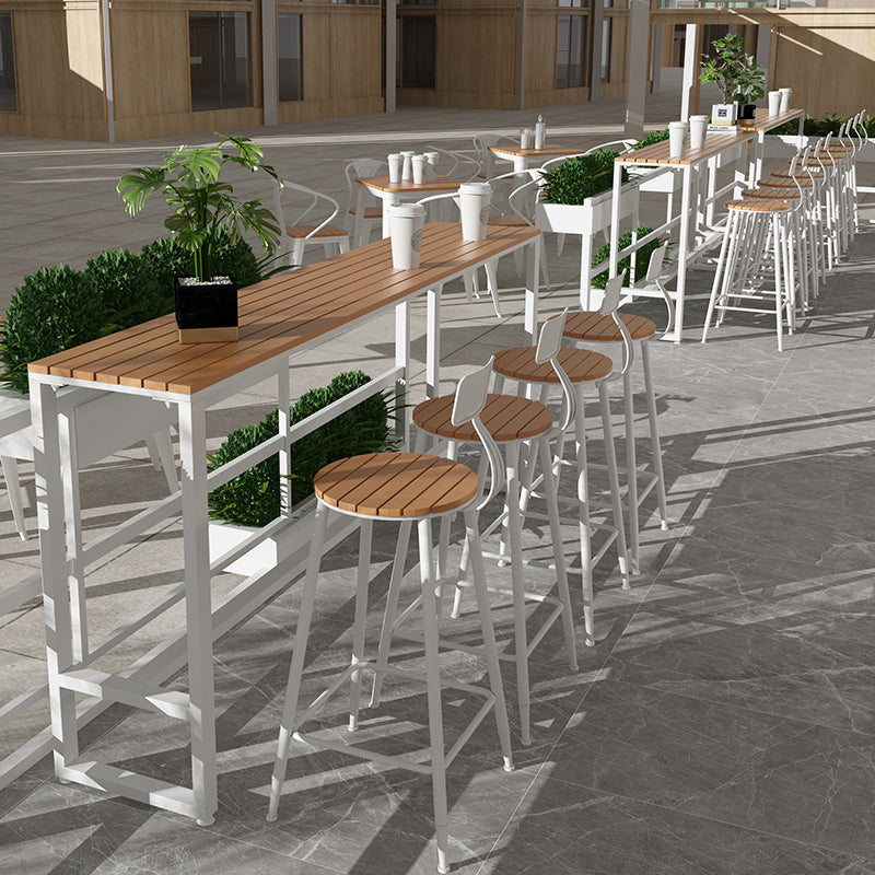 Modern Metal Trestle Bistro Bar Desk Rectangle Outdoor Footrest Bar Stool Table