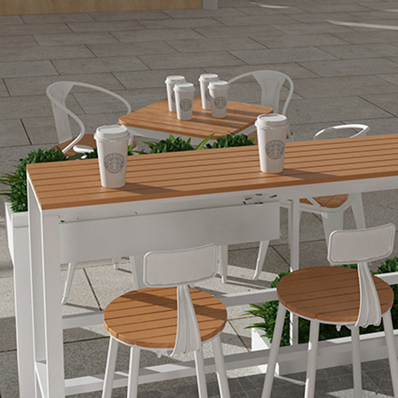 Modern Metal Trestle Bistro Bar Desk Rectangle Outdoor Footrest Bar Stool Table