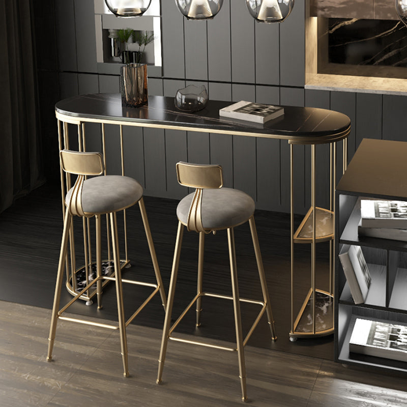Contemporary Counter Height Dining Table Marble Oval Storage Bistro Table (only table)