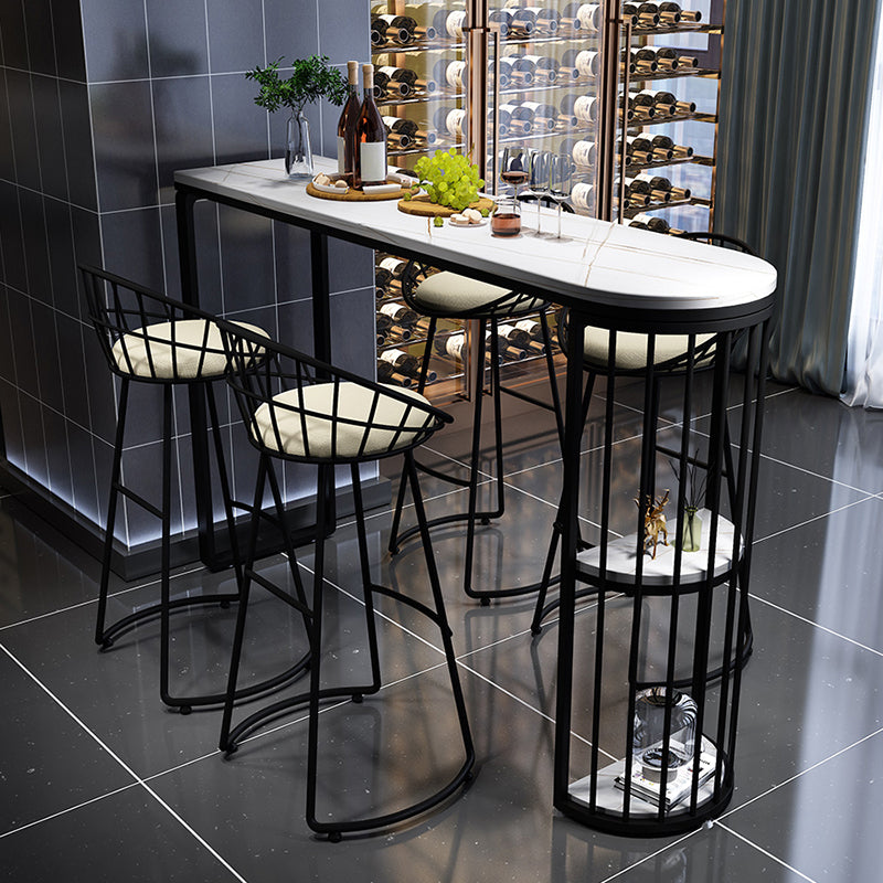 Modern Living Room Patio Bar Table White Marble Storage Counter-height Pub Table