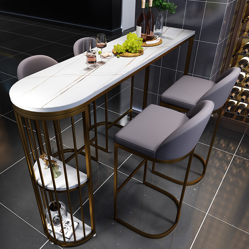 Modern Living Room Patio Bar Table White Marble Storage Counter-height Pub Table