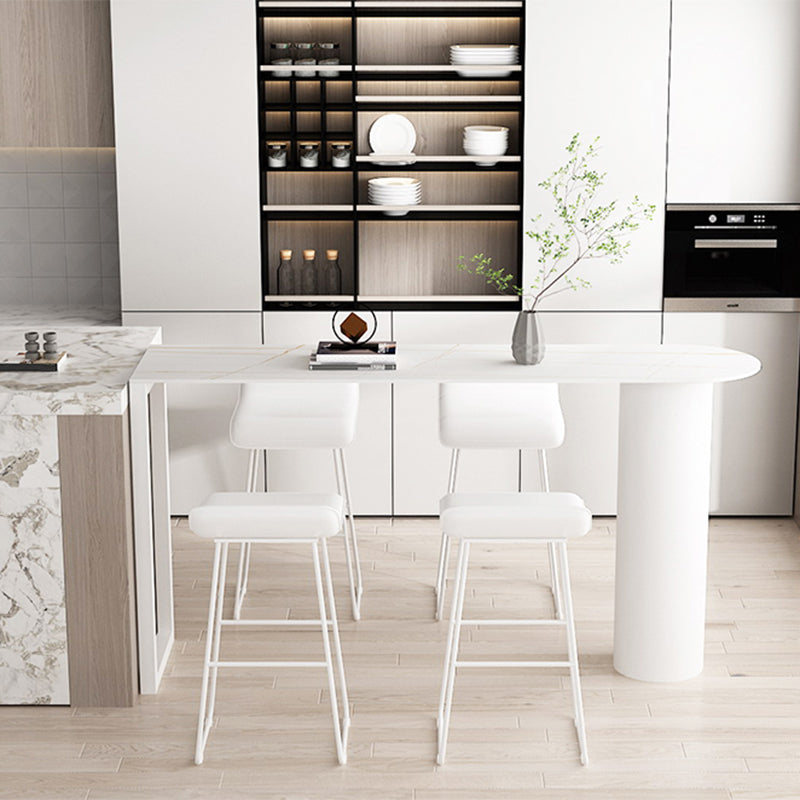 Contemporary Bar Dining Table Indoor Bar Table with Iron Base in White