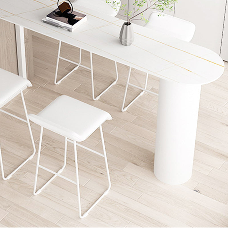 Contemporary Bar Dining Table Indoor Bar Table with Iron Base in White