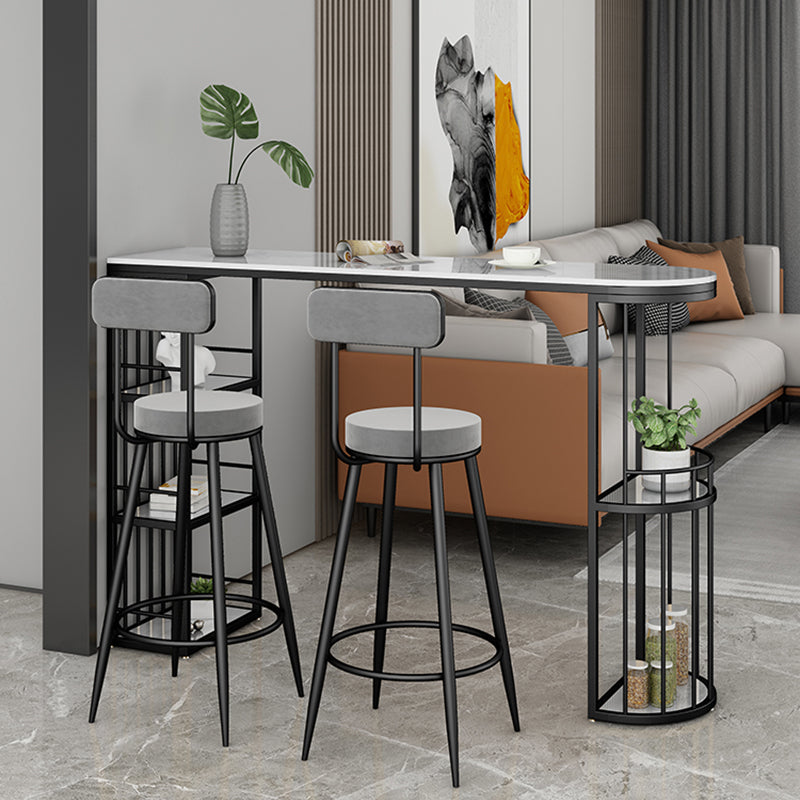 Indoor Stone Sled Cocktail Bar Table Modern Fixed Table Storage Bar Height Table