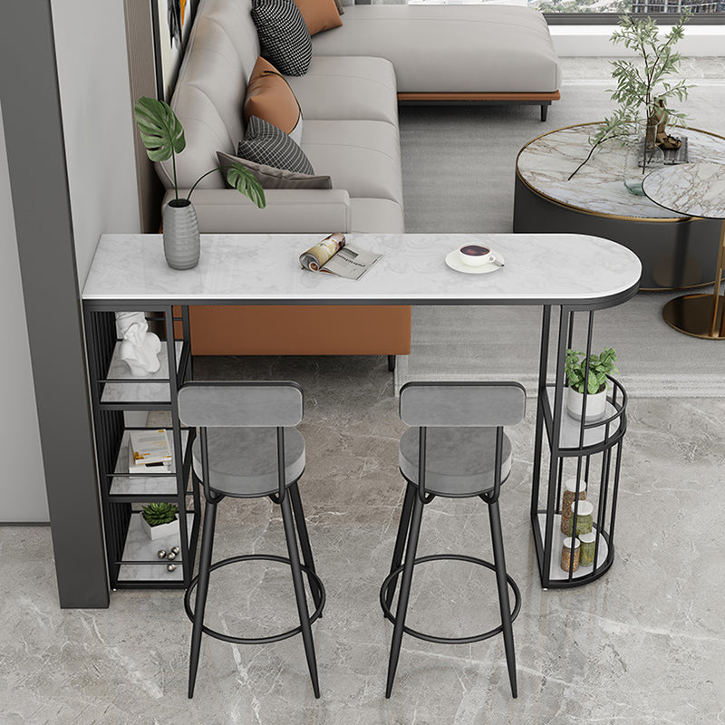 Indoor Stone Sled Cocktail Bar Table Modern Fixed Table Storage Bar Height Table