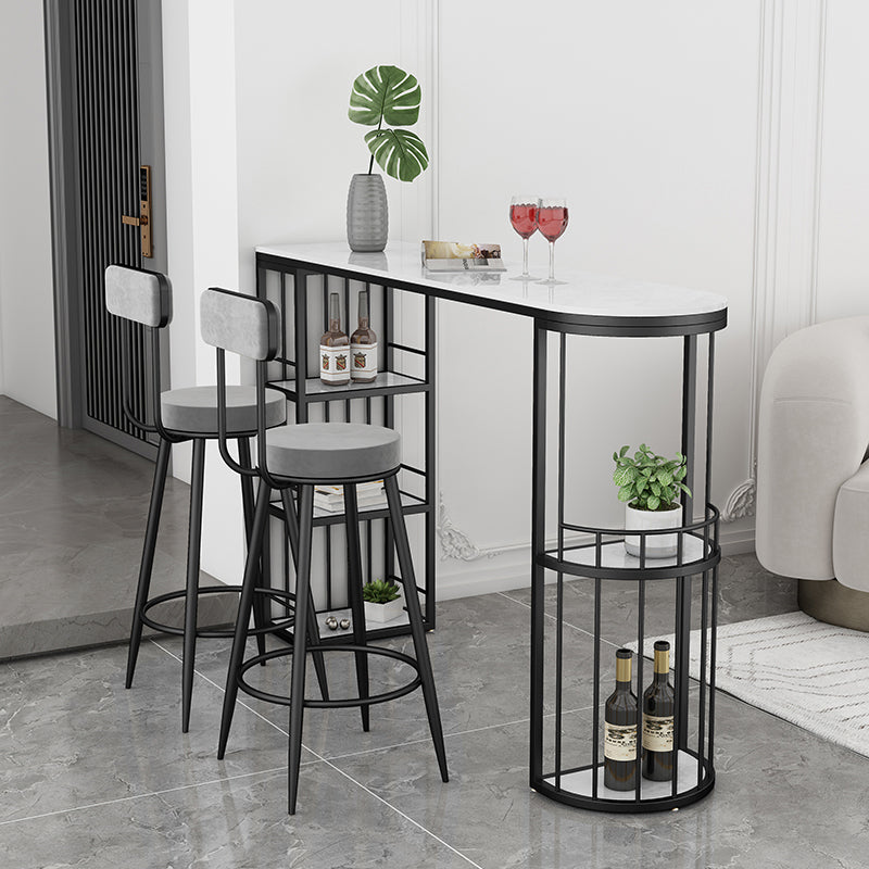 Indoor Stone Sled Cocktail Bar Table Modern Fixed Table Storage Bar Height Table