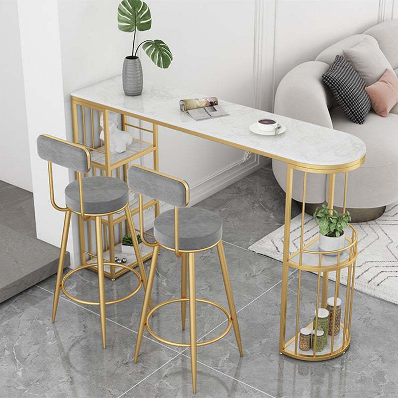 Indoor Stone Sled Cocktail Bar Table Modern Fixed Table Storage Bar Height Table