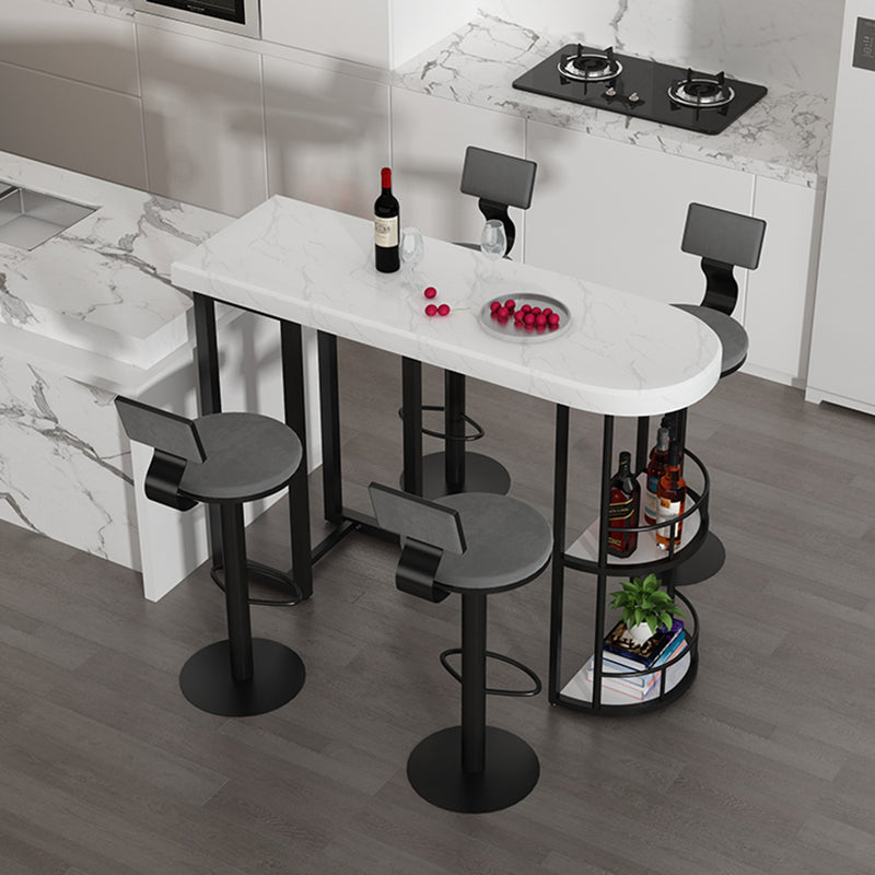 Marble Stone Indoor White Bistro Bar Table Storage Fixed Table Modern Counter Wine Table