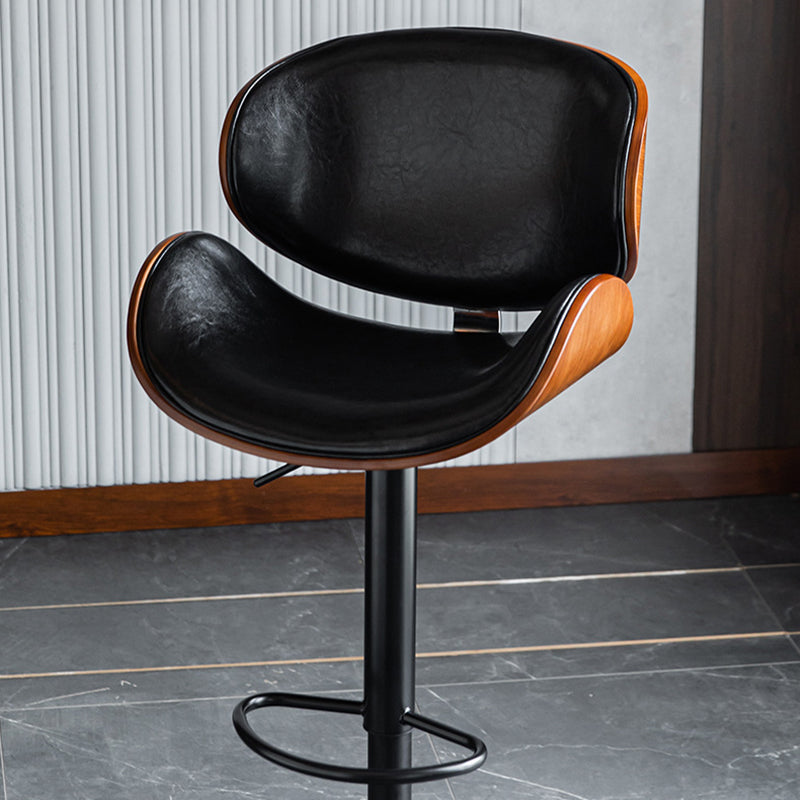 Scandinavian Adjustable Height Metal Counter Stools Wood Low Back Bar Stools (Set of 2)