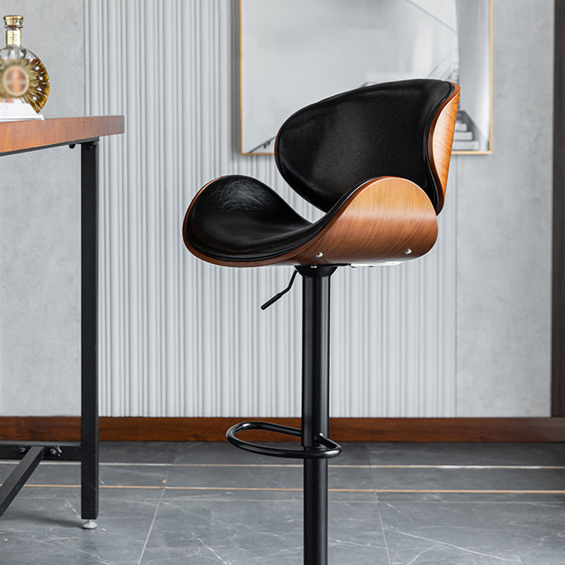 Scandinavian Adjustable Height Metal Counter Stools Wood Low Back Bar Stools (Set of 2)