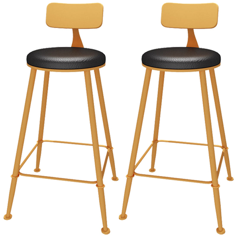 Industrial Orange Counter Stools Iron PU Upholstery Bar Stools with Low Back