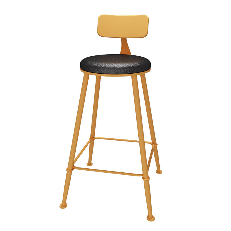Industrial Orange Counter Stools Iron PU Upholstery Bar Stools with Low Back