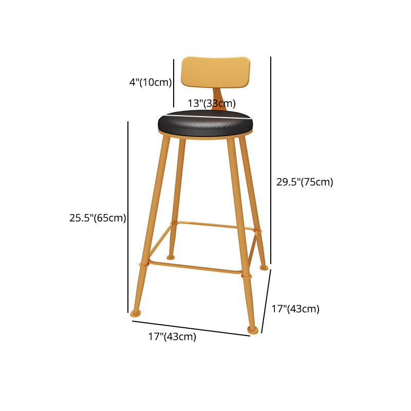 Industrial Orange Counter Stools Iron PU Upholstery Bar Stools with Low Back