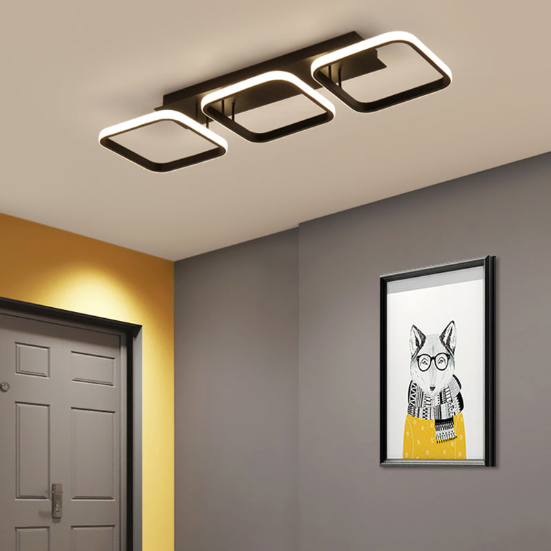 Black Squared Ceiling Lighting Nordic LED Metal Semi Flush Mount Ceiling Light