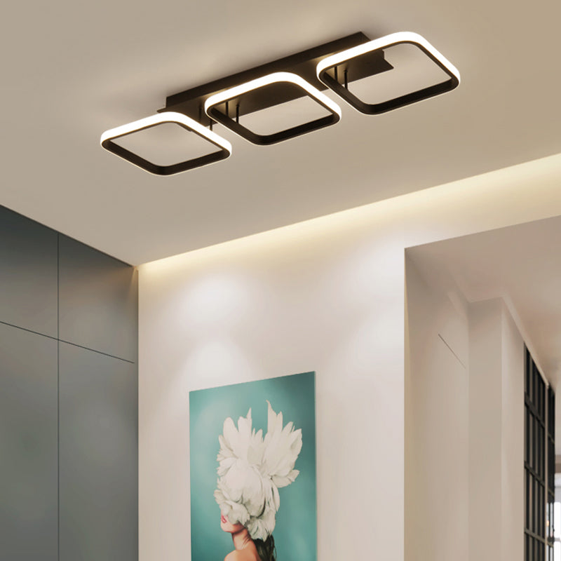 Black Squared Ceiling Lighting Nordic LED Metal Semi Flush Mount Ceiling Light