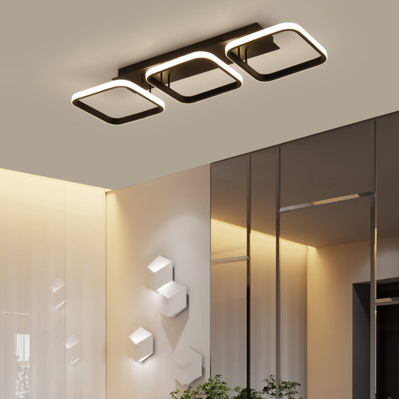 Black Squared Ceiling Lighting Nordic LED Metal Semi Flush Mount Ceiling Light