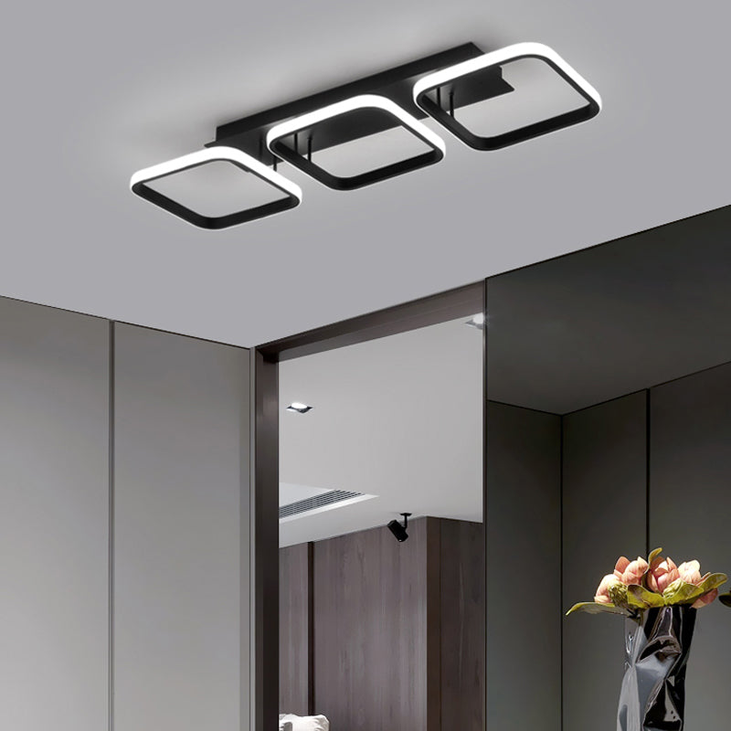 Black Squared Ceiling Lighting Nordic LED Metal Semi Flush Mount Ceiling Light