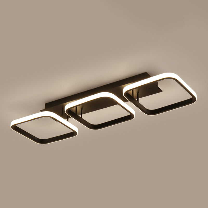 Black Squared Ceiling Lighting Nordic LED Metal Semi Flush Mount Ceiling Light