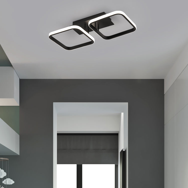 Black Squared Ceiling Lighting Nordic LED Metal Semi Flush Mount Ceiling Light