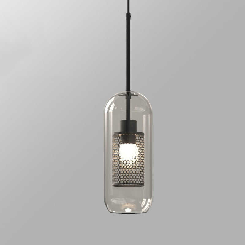 1 Light Glass Hanging Lamp Geometrical Metal Hanging Pendant Light in Clear