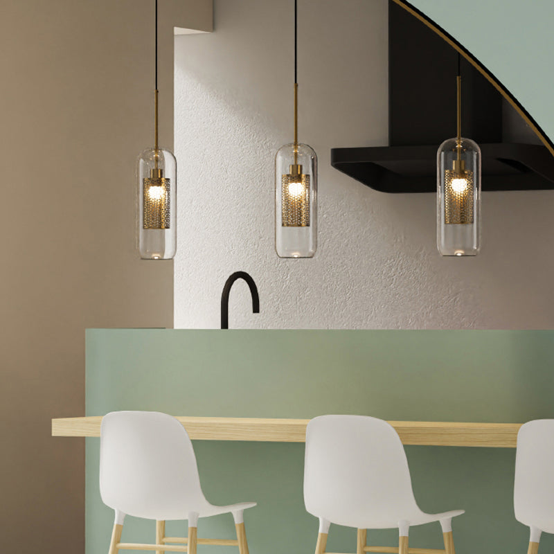 1 lampe suspendue en verre léger métal géométrique suspendu pendant léger en clair