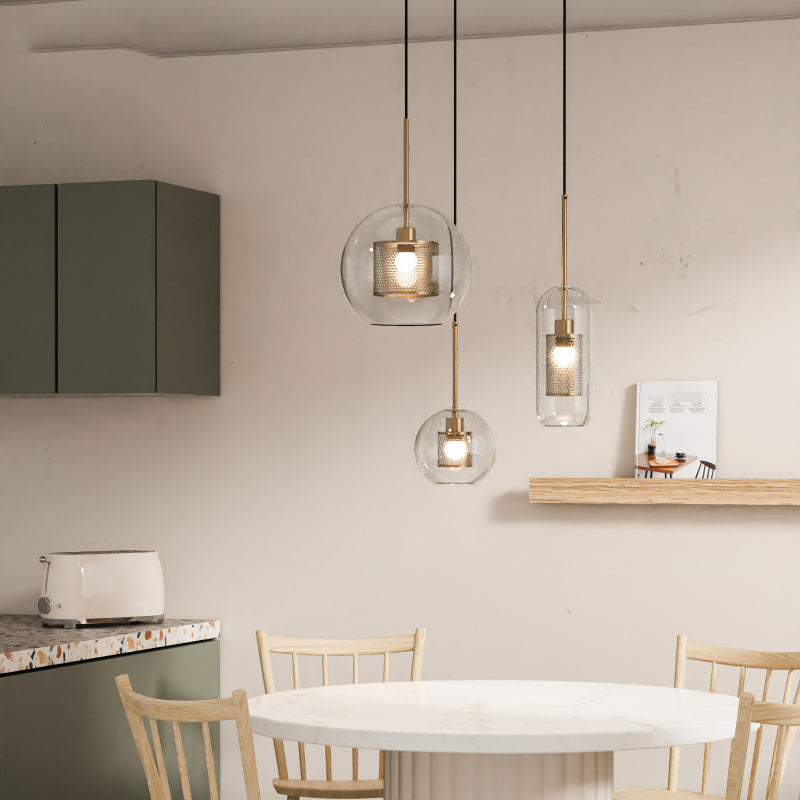 1 lampe suspendue en verre léger métal géométrique suspendu pendant léger en clair