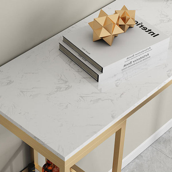 Glam Style 41.3"H Bar Table Marble White Rectangle Top Bistro Table for Living Room
