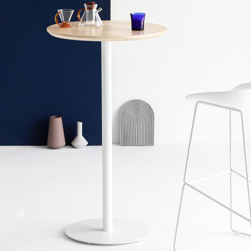 Industrial Solid Wood Bar Dining Table Steel Single Pedestal Bistro Table Fixed Table