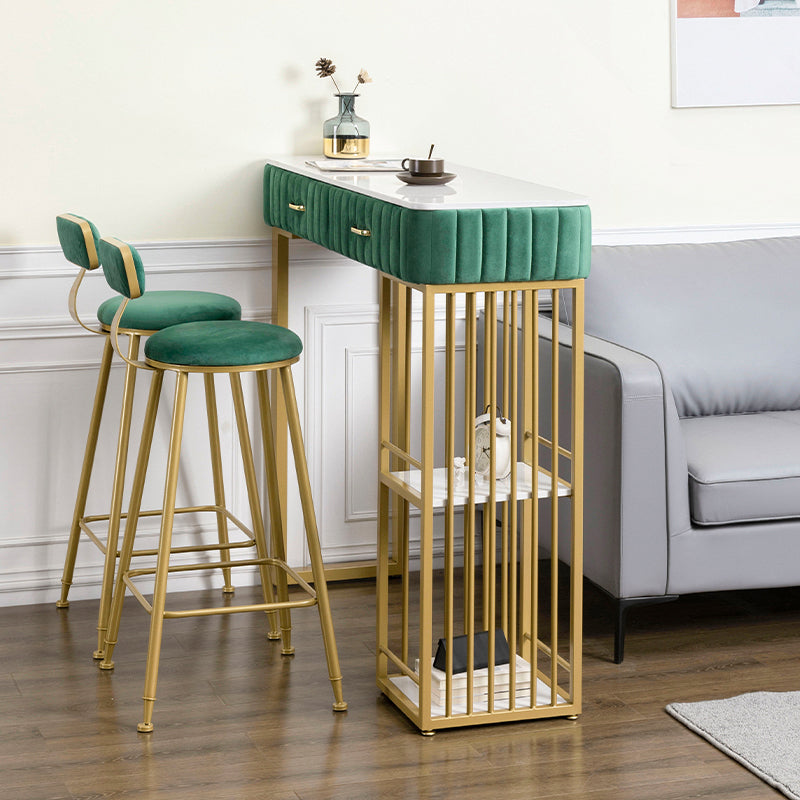 Glam Rectangle Indoor Bar Dining Table White Marble Bistro Table with Drawer