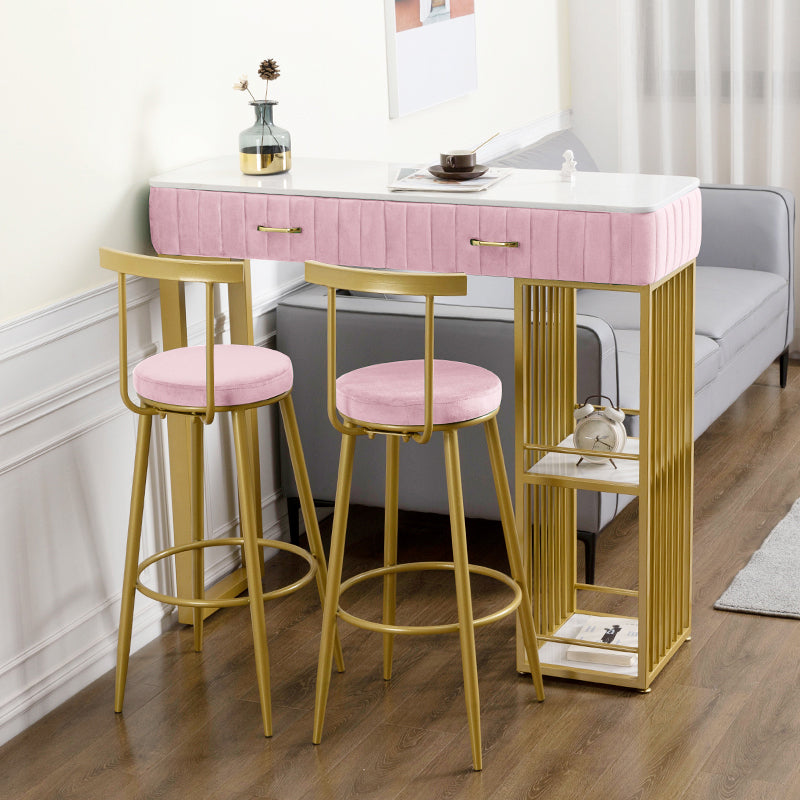 Glam Rectangle Indoor Bar Dining Table White Marble Bistro Table with Drawer