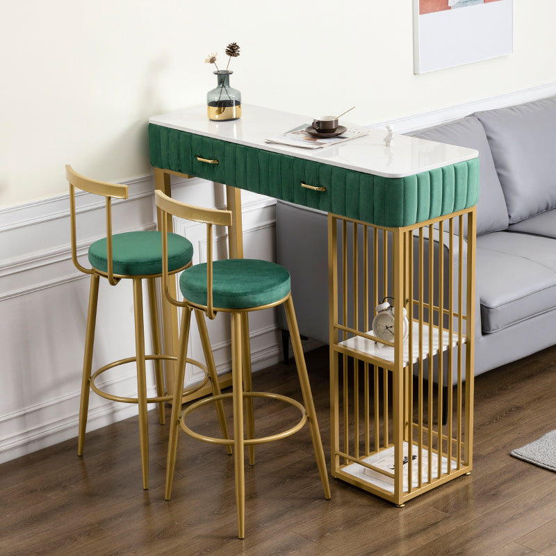 Glam Rectangle Indoor Bar Dining Table White Marble Bistro Table with Drawer