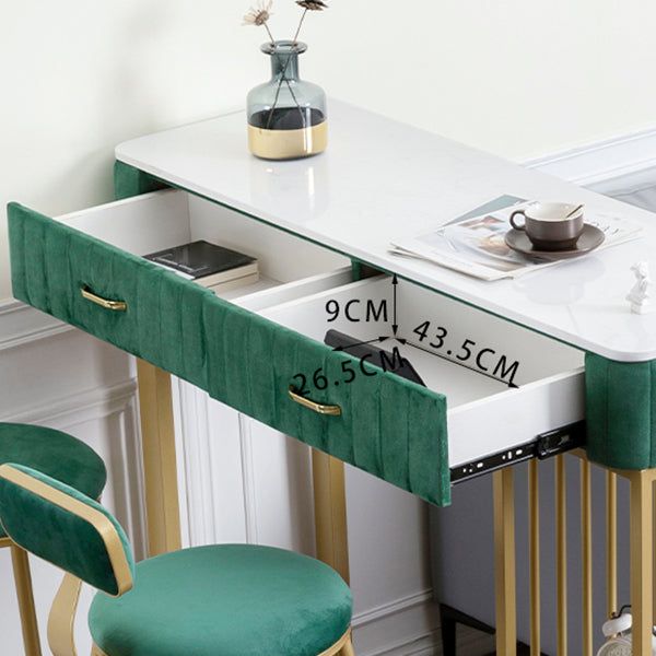 Glam Rectangle Indoor Bar Dining Table White Marble Bistro Table with Drawer