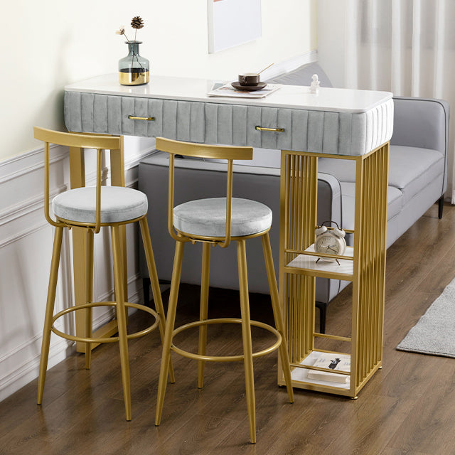 Glam Rectangle Indoor Bar Dining Table White Marble Bistro Table with Drawer