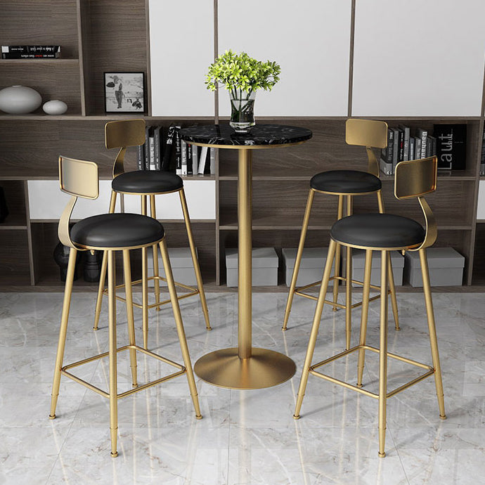 Glam Style Gold Iron Bar Table Marble Top Bistro Table - 21.6"W x 41.3"H