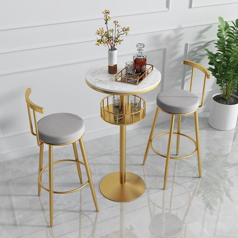 Glam Style Gold Iron Bar Table Marble Top Bistro Table - 21.6"W x 41.3"H