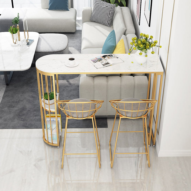 Glam Style Gold Iron Bar Table 41.3"H Marble White Top Bistro Table for Living Room