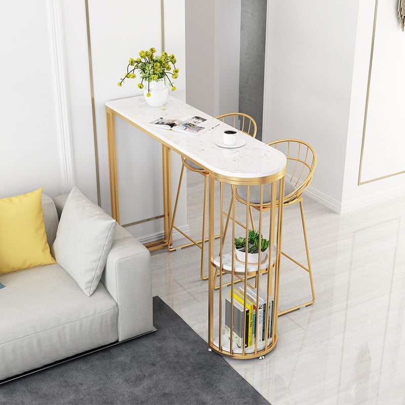 Glam Style Gold Iron Bar Table 41.3"H Marble White Top Bistro Table for Living Room