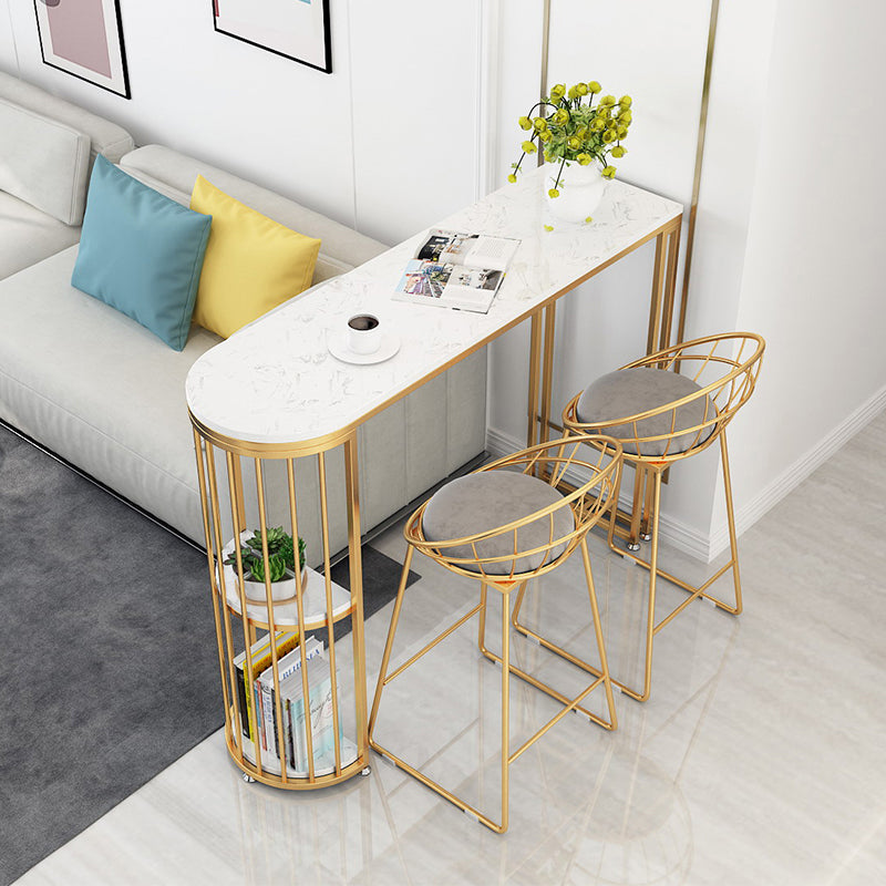 Glam Style Gold Iron Bar Table 41.3"H Marble White Top Bistro Table for Living Room