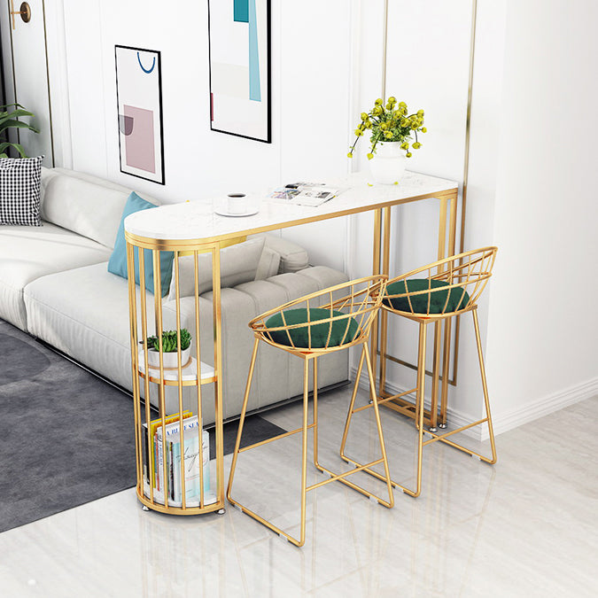 Glam Style Gold Iron Bar Table 41.3"H Marble White Top Bistro Table for Living Room