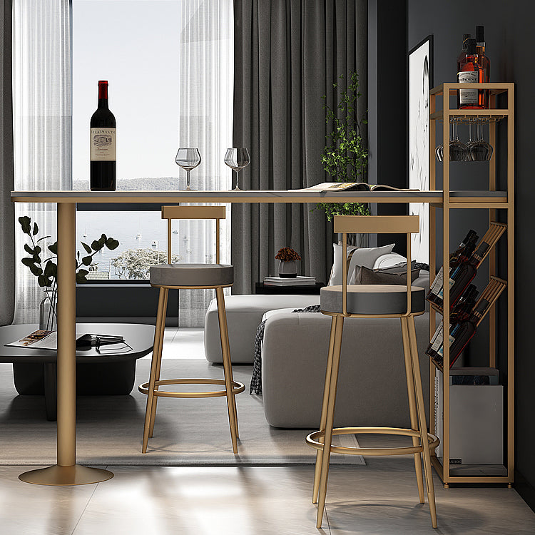 Glam Style Gold Iron Bar Table 41.3"H Faux Marble White Top Bistro Table with Wine Rack
