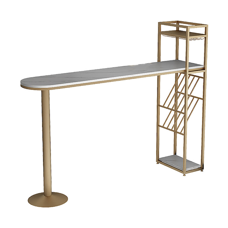 Glam Style Gold Iron Bar Table 41.3"H Faux Marble White Top Bistro Table with Wine Rack